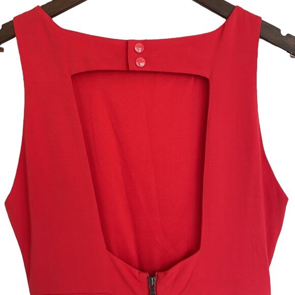 Alice + Olivia Asymmetrical Side Ruffle Back Cutout Dress Bright Poppy Small - Picture 7 of 14